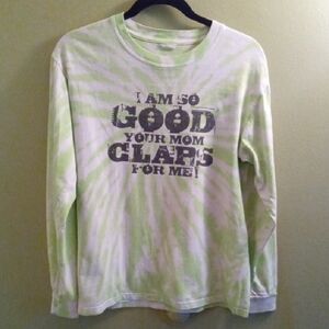 Boys L Green and White Tye Dyed Soccer Long Sleeve Tees Cotton Blend